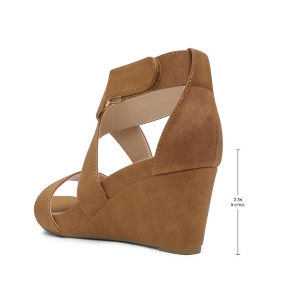 Elastic Ankle Strap Wedge Sandals - TAN NUBUCK - 3